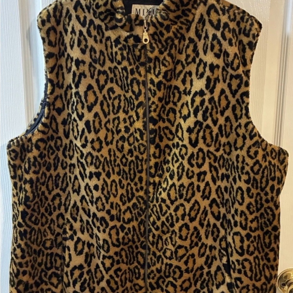 Vintage Mixit Leopard Print Faux Fur Vest Women’s Size L Full Zip Made In USA 90